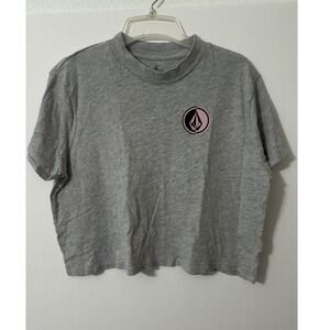 Volcom Womens Gray Cropped T-Shirt Logo Short Sleeve Top Skater‎ Streetwear